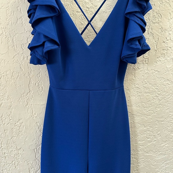 Elegant Blue Ruffle Jumpsuit - Picture 2 of 3